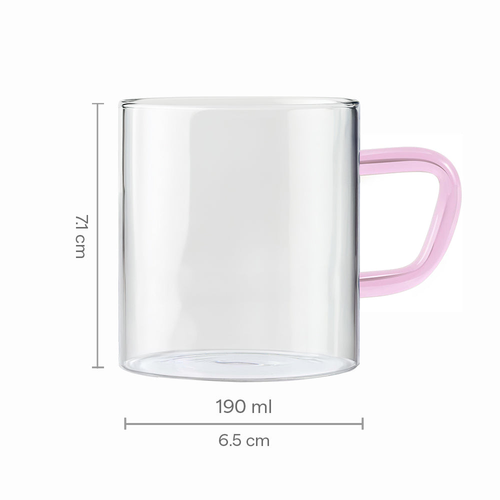 Borosil Pink Vision Classic Mug Set of 6, 190ml