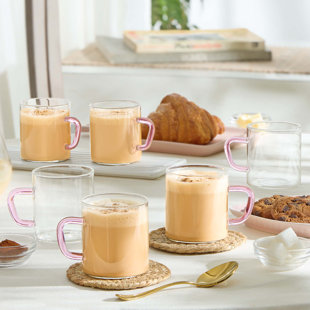 Borosil Pink Vision Classic Mug Set of 6, 190ml