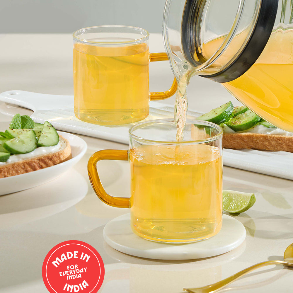 Borosil Yellow Vision Classic Mug Set of 6, 190ml