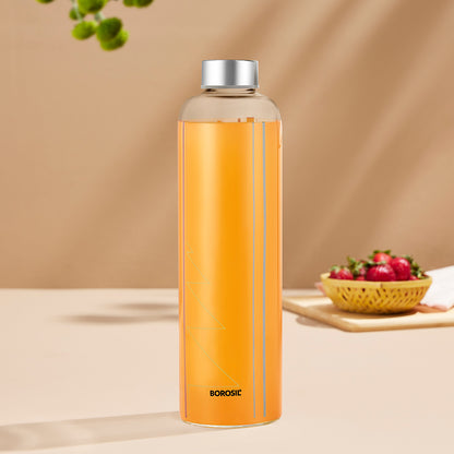 Borosil Crysto Narrow Mouth Sintra Glass Bottle 1L - Silver Lid