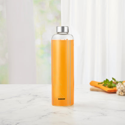 Borosil Crysto Narrow Mouth Sintra Glass Bottle 1L - Silver Lid