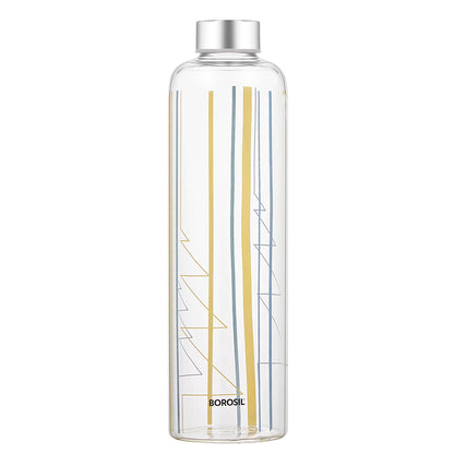 Borosil Crysto Narrow Mouth Sintra Glass Bottle 1L - Silver Lid