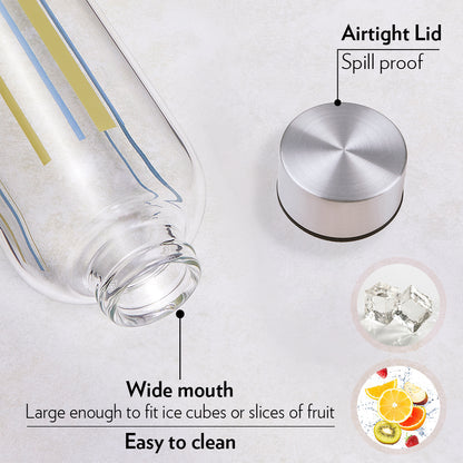 Borosil Crysto Narrow Mouth Sintra Glass Bottle 1L - Silver Lid