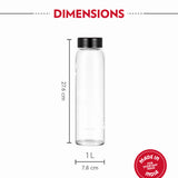 Borosil Crysto White Krip Glass Bottle 1L - Black SS Lid