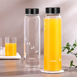 Borosil Crysto White Krip Glass Bottle 1L - Black SS Lid