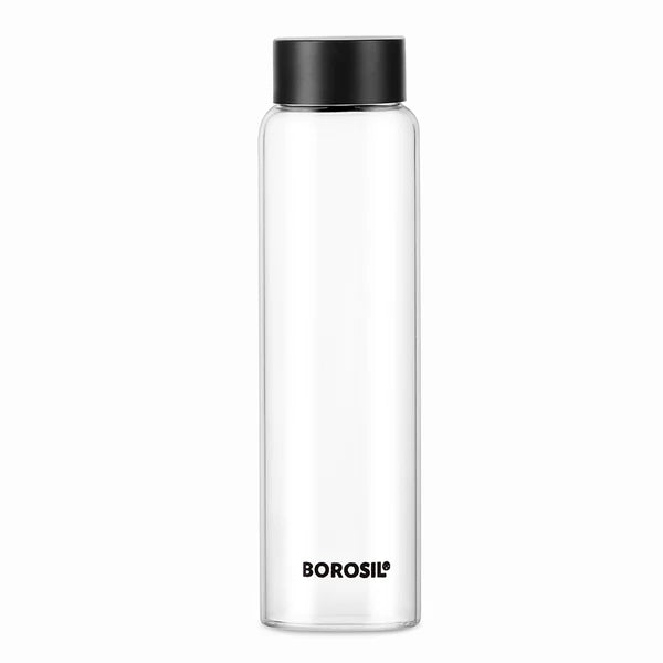 Borosil Crysto Wide Mouth Clear Glass Bottle 1L - Black Lid