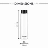 Borosil Crysto Wide Mouth Clear Glass Bottle 1L - Black Lid