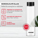 Borosil Crysto Wide Mouth Clear Glass Bottle 1L - Black Lid
