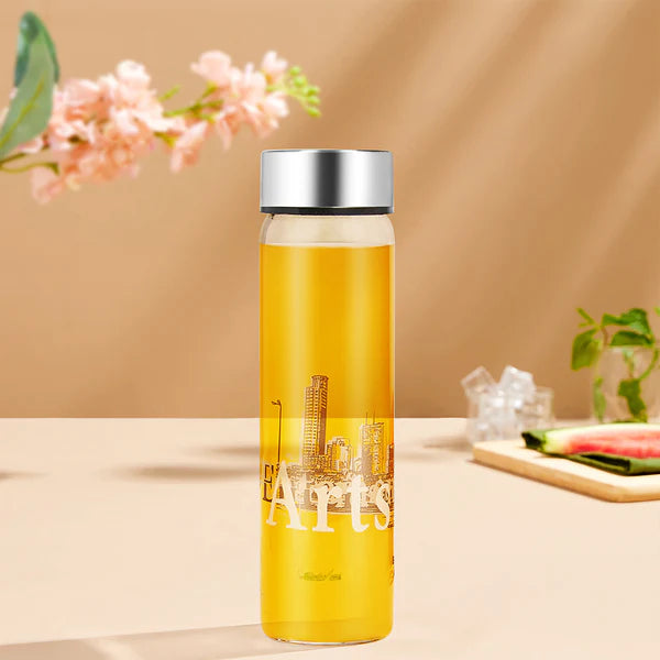 Borosil Neo Wide Mouth Roma Glass Bottle 550ml - Silver Lid