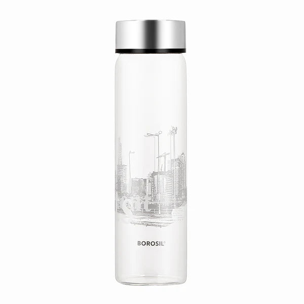 Borosil Neo Wide Mouth Roma Glass Bottle 550ml - Silver Lid