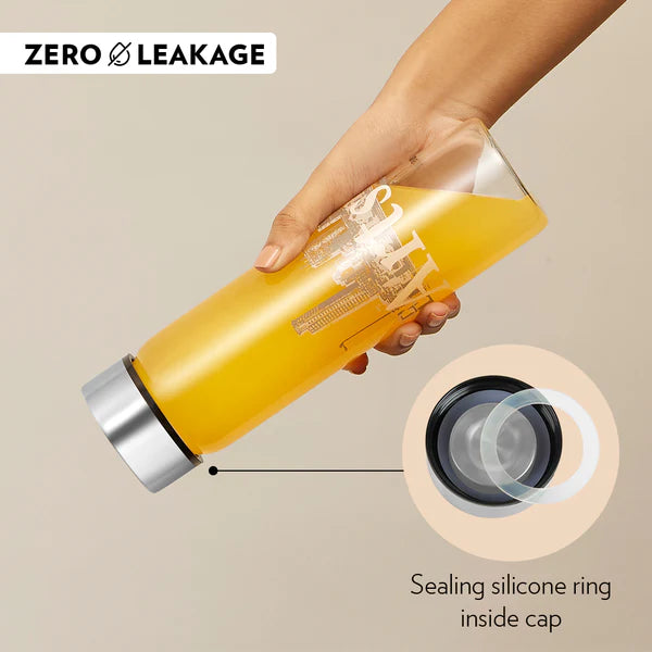 Borosil Neo Wide Mouth Roma Glass Bottle 550ml - Silver Lid