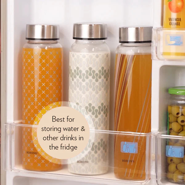 Borosil Neo Wide Mouth Roma Glass Bottle 550ml - Silver Lid