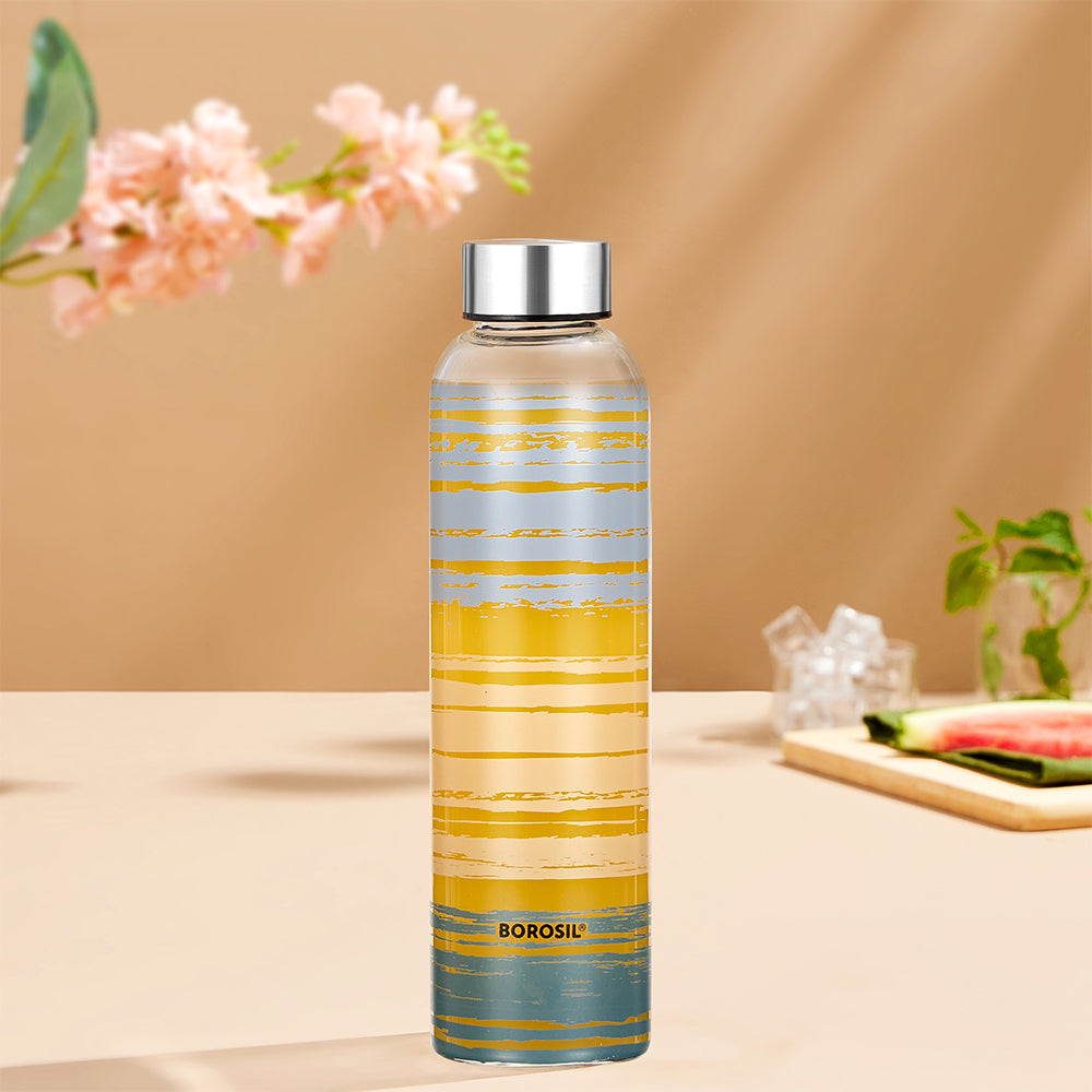 Borosil Neo Narrow Mouth Glance Glass Bottle 550ml - Silver Lid