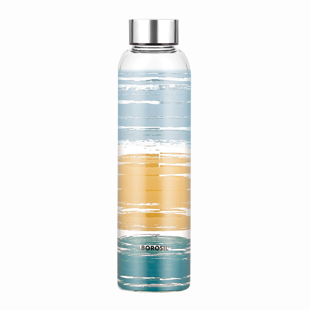 Borosil Neo Narrow Mouth Glance Glass Bottle 550ml - Silver Lid