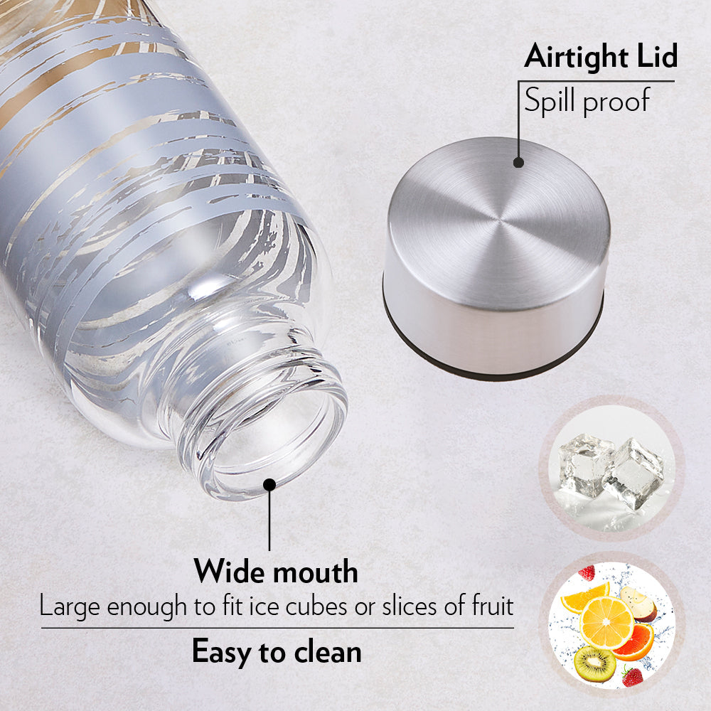 Borosil Neo Narrow Mouth Glance Glass Bottle 550ml - Silver Lid