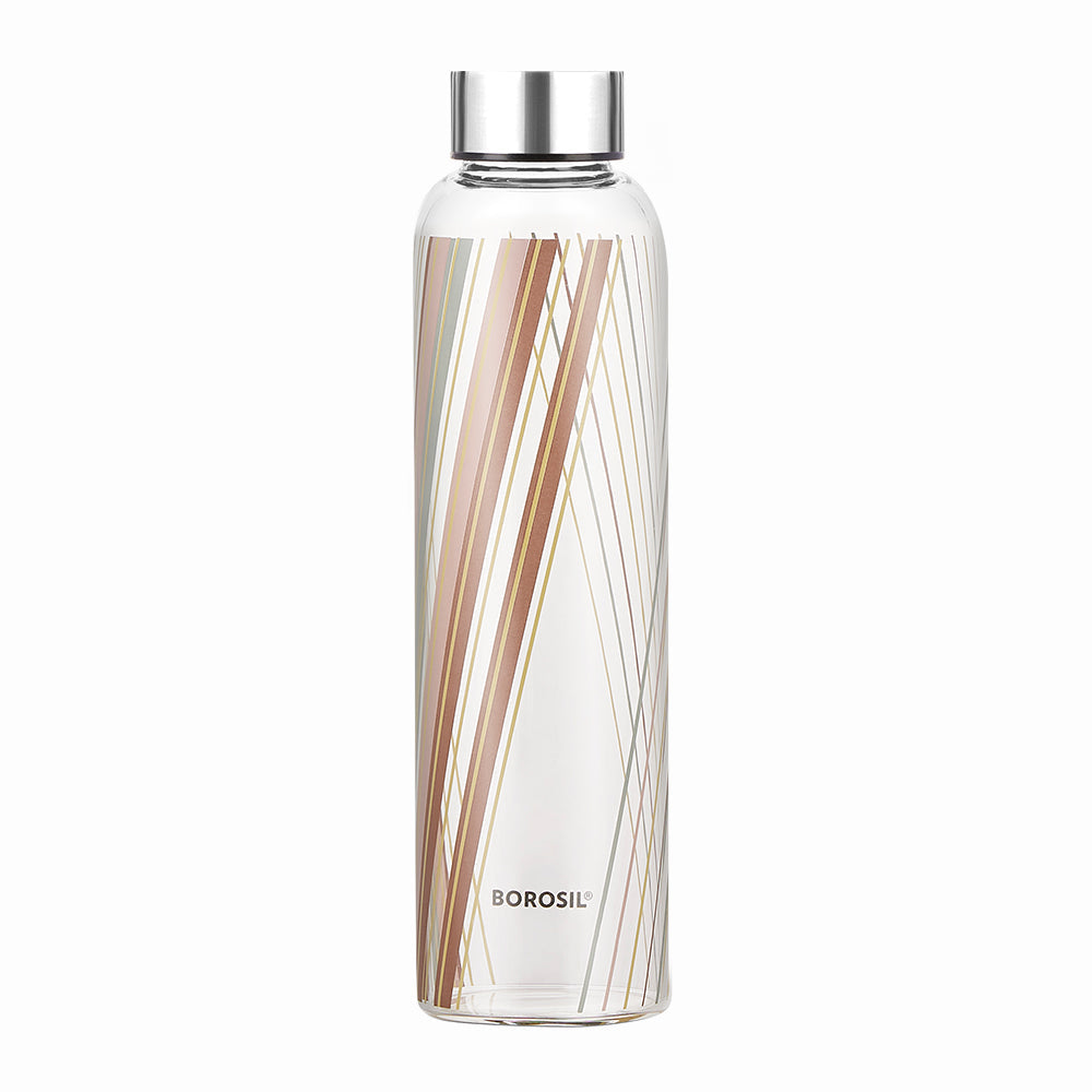 Borosil Neo Narrow Mouth Prism Glass Bottle 550ml - Silver Lid