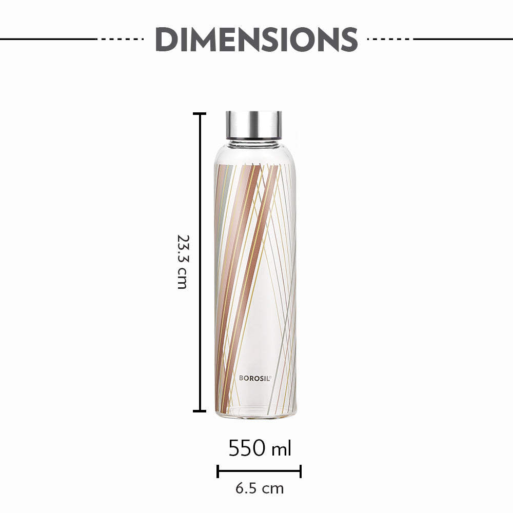 Borosil Neo Narrow Mouth Prism Glass Bottle 550ml - Silver Lid