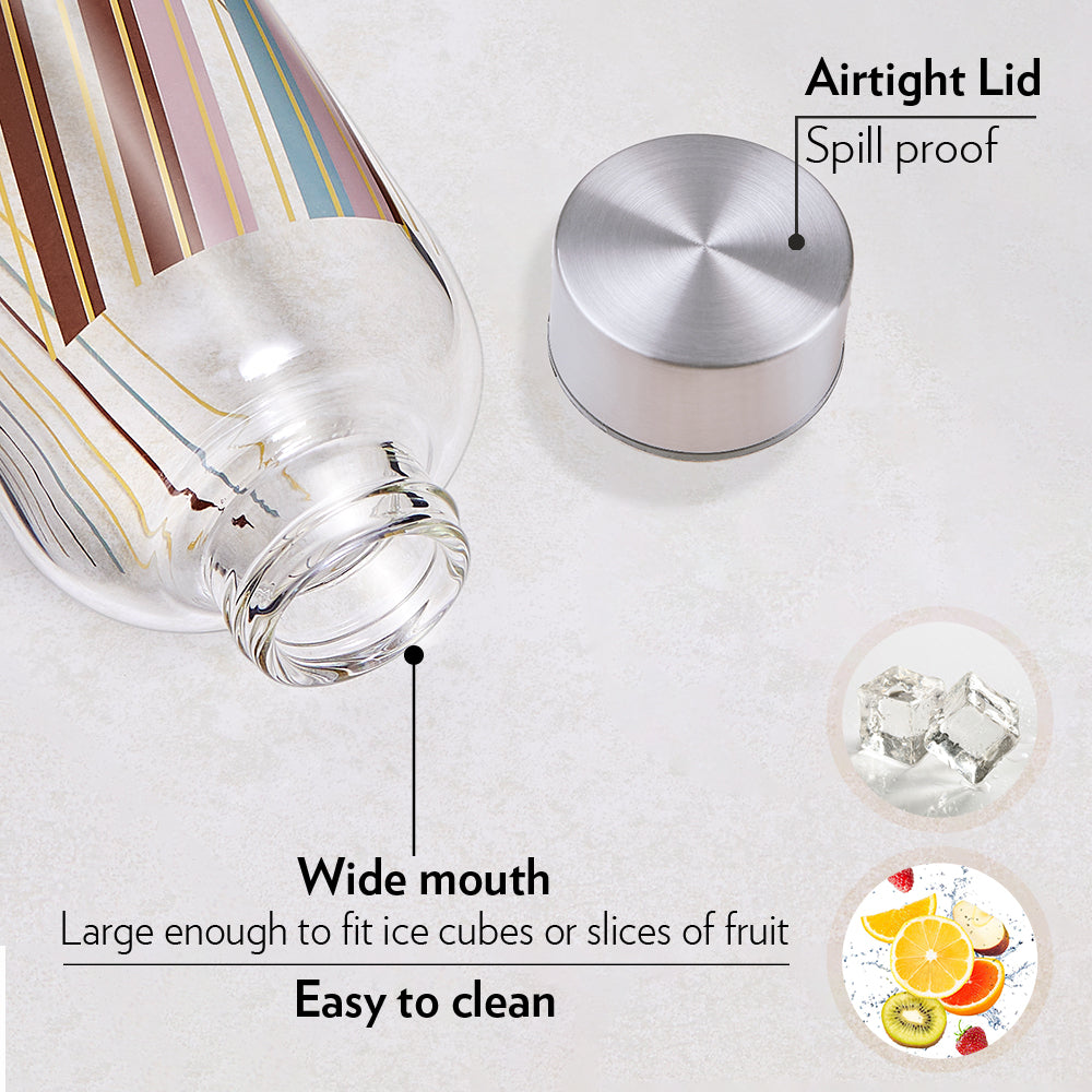 Borosil Neo Narrow Mouth Prism Glass Bottle 550ml - Silver Lid
