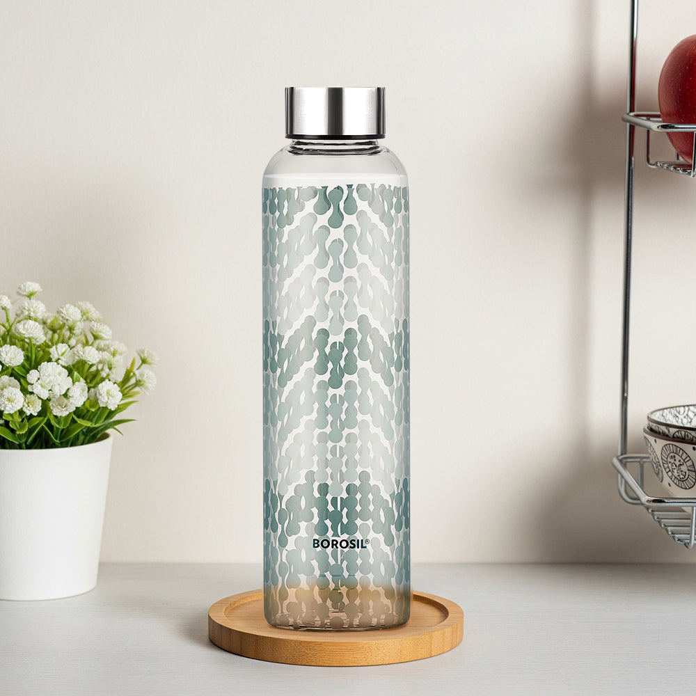 Borosil Neo Narrow Mouth Vista Glass Bottle 550ml - Silver Lid
