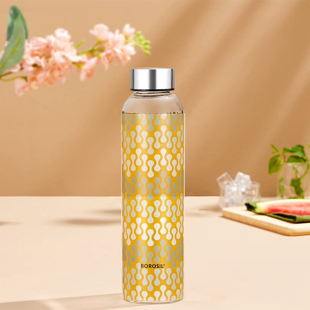 Borosil Neo Narrow Mouth Vista Glass Bottle 550ml - Silver Lid