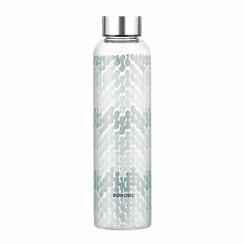 Borosil Neo Narrow Mouth Vista Glass Bottle 550ml - Silver Lid