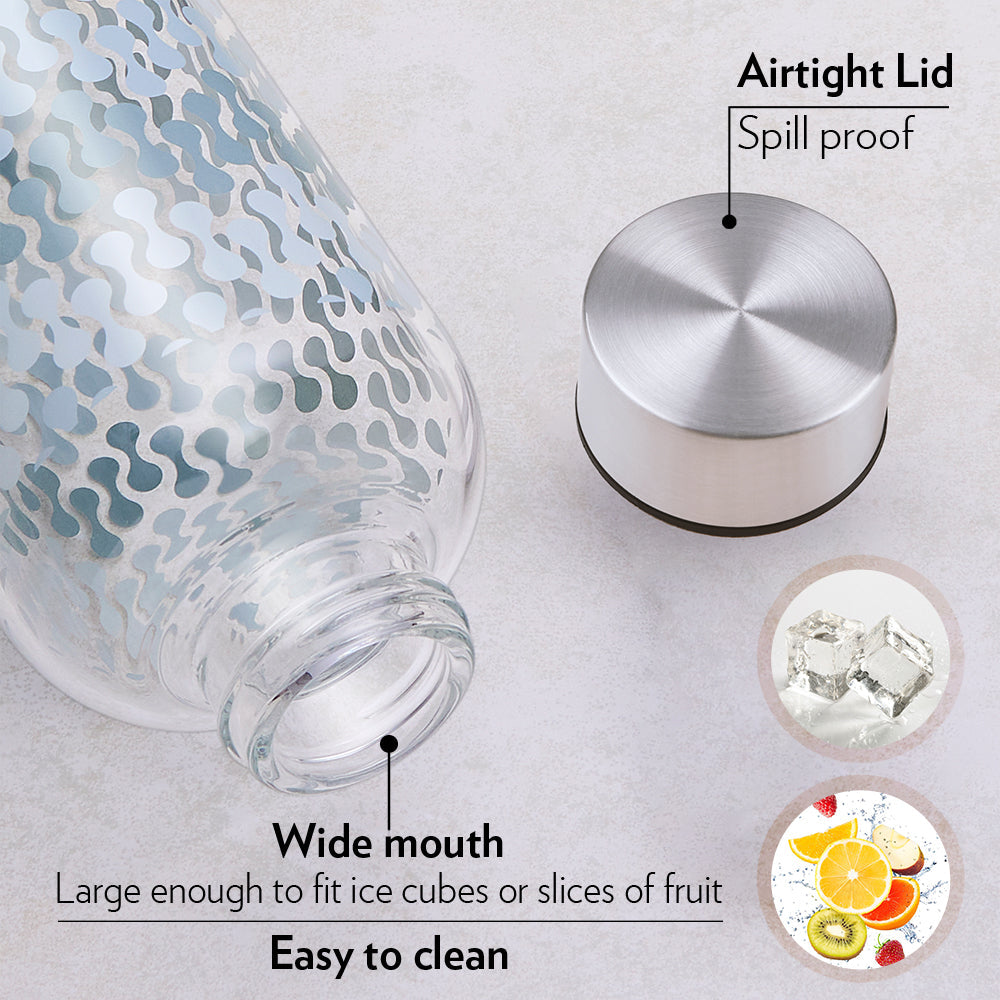 Borosil Neo Wide Mouth Roma Glass Bottle 550ml - Silver Lid