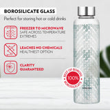 Borosil Neo Narrow Mouth Vista Glass Bottle 550ml - Silver Lid
