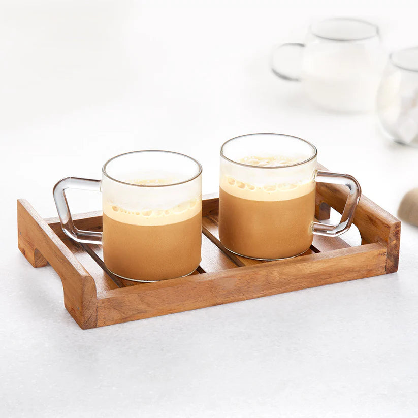 Borosil Vision Classic Delite Mug Set with Wooden Tray
