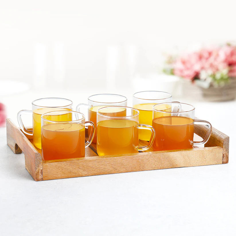 Borosil Vision Classic Delite Mug Set with Wooden Tray