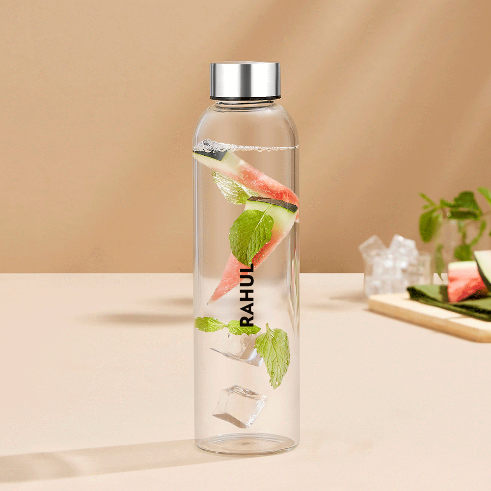 Borosil Personalised Crysto Slim Clear Glass Bottle