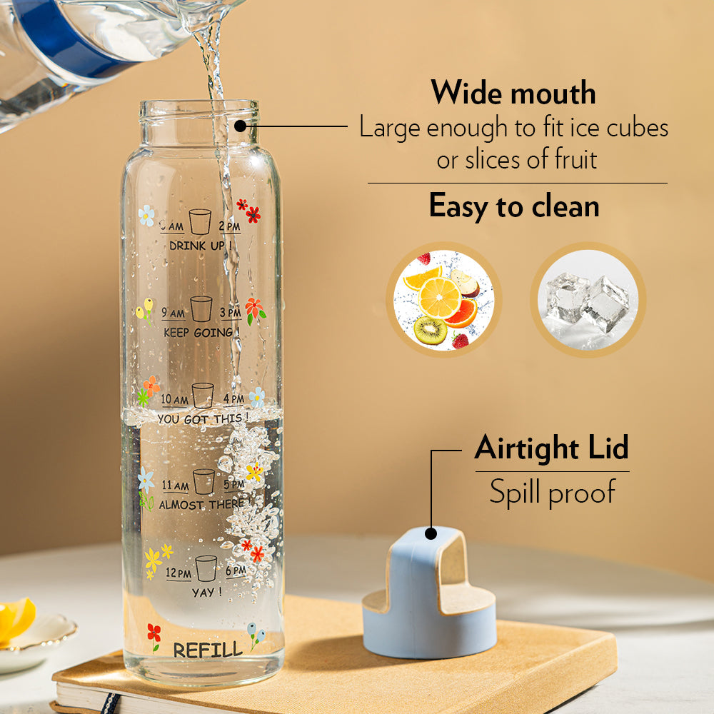 Borosil Cosmic Wide Mouth Printed Glass Bottle