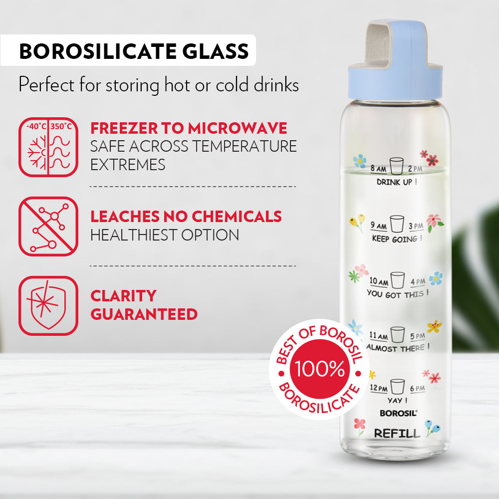 Borosil AM PM Clear Glass Bottle 1L