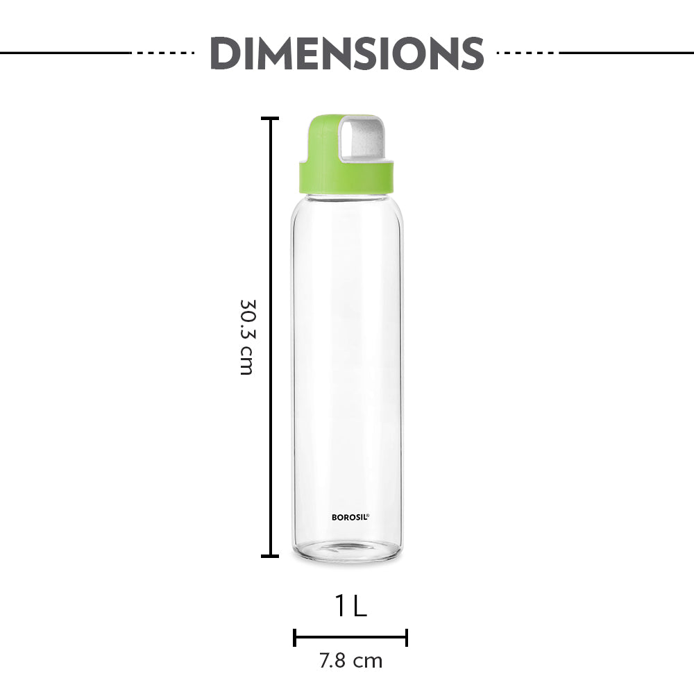 Borosil Neo Borosilicate Clear Glass Bottle 550ml - Green Lid