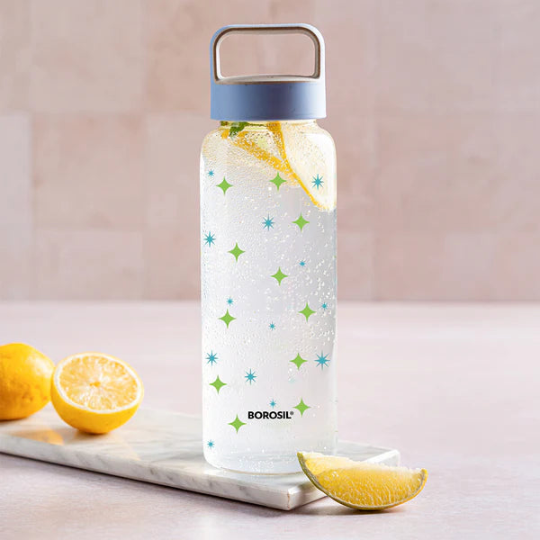 Borosil Cosmic Wide Mouth Printed Glass Bottle