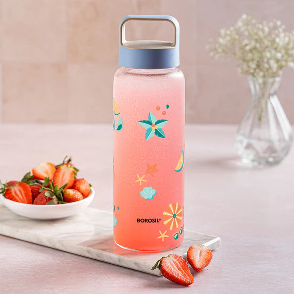 Borosil Cosmic Wide Mouth Printed Glass Bottle