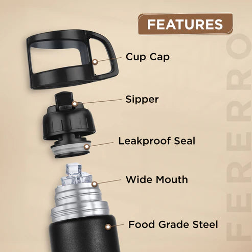 Pexpo Ferrero Thermo Steel Flask | Tri-Ply Vacuum Insulated Hot & Cold Bottle