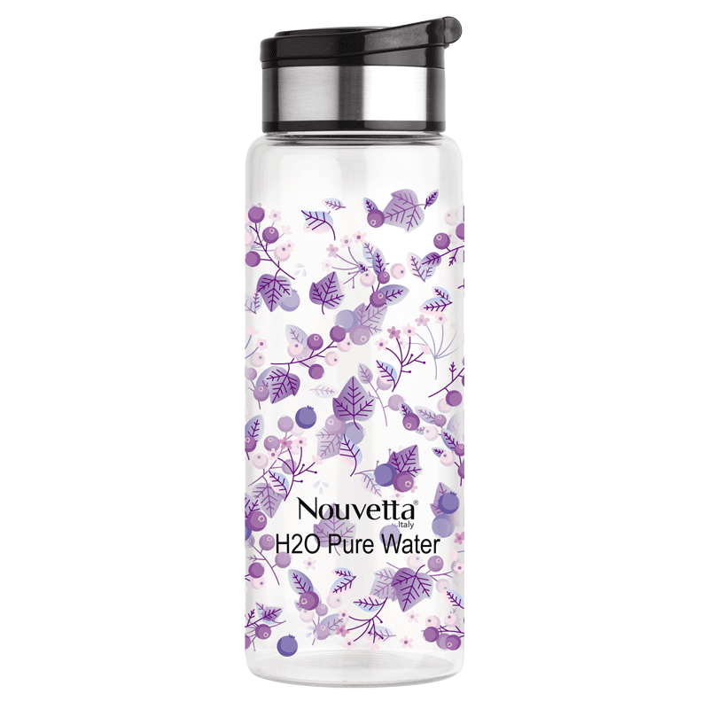 Nouvetta Berry Borosilicate Printed Bottle–Black Lid–750ML