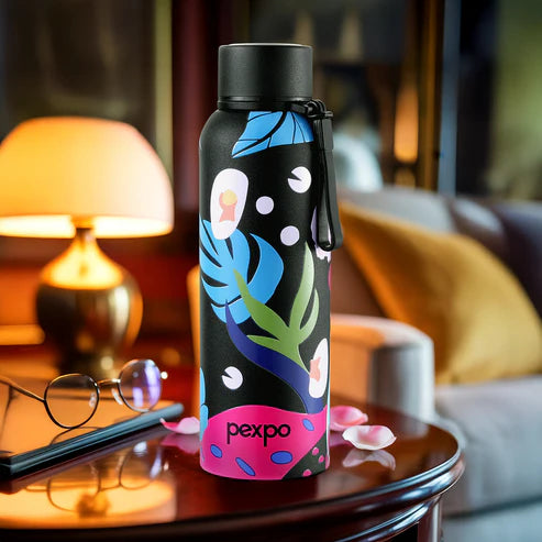 Pexpo Bravo Thermo Steel Bottle | Tri-Ply Vacuum Insulated Hot & Cold Flask - Plant-themed Art 700 ML