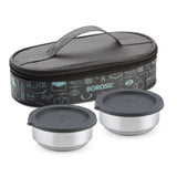 Borosil Carryfresh Round Stainless Steel Lunchbox, Set of 2, 180ml (Medium)