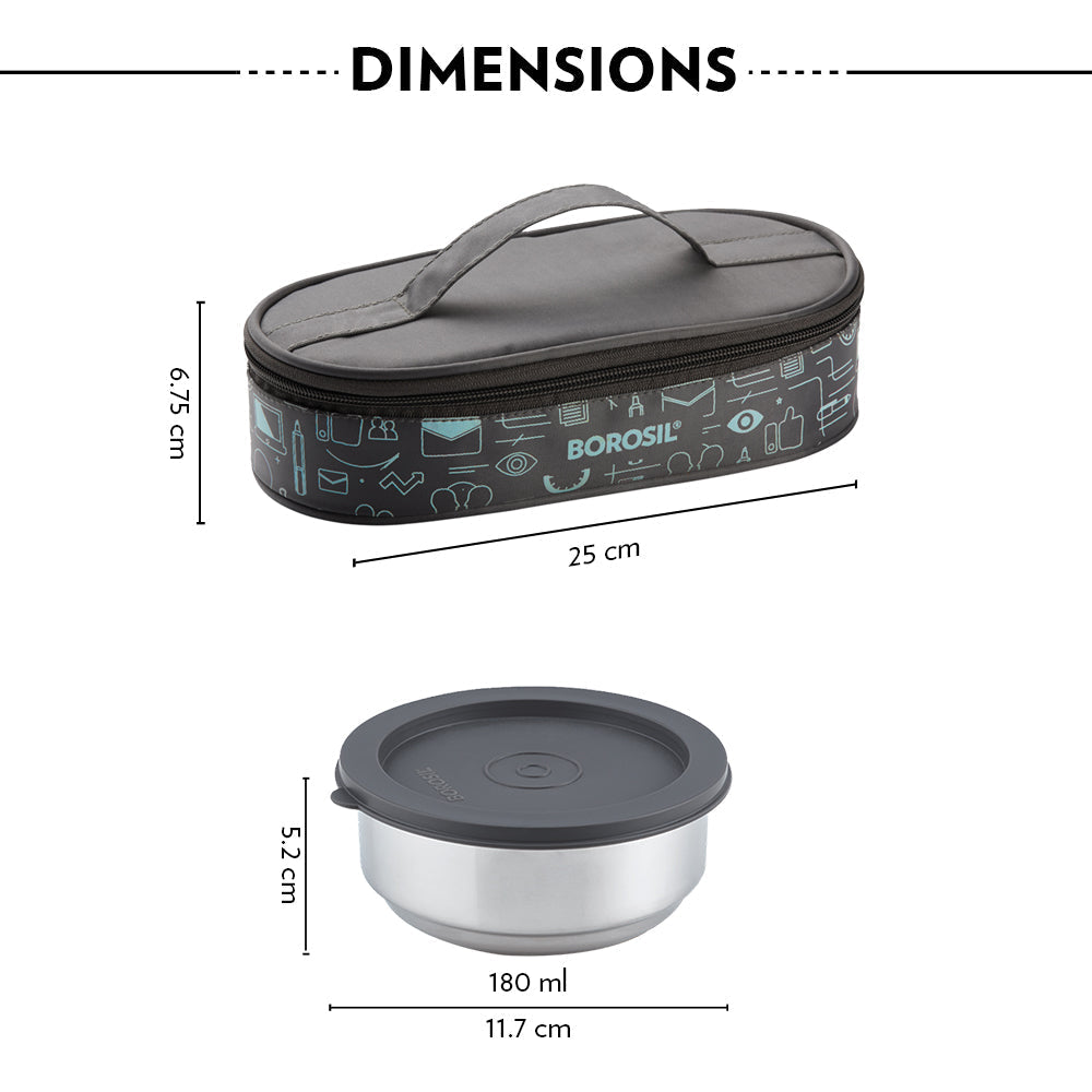 Borosil Carryfresh Round Stainless Steel Lunchbox, Set of 2, 180ml (Medium)