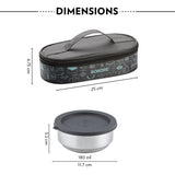 Borosil Carryfresh Round Stainless Steel Lunchbox, Set of 2, 180ml (Medium)