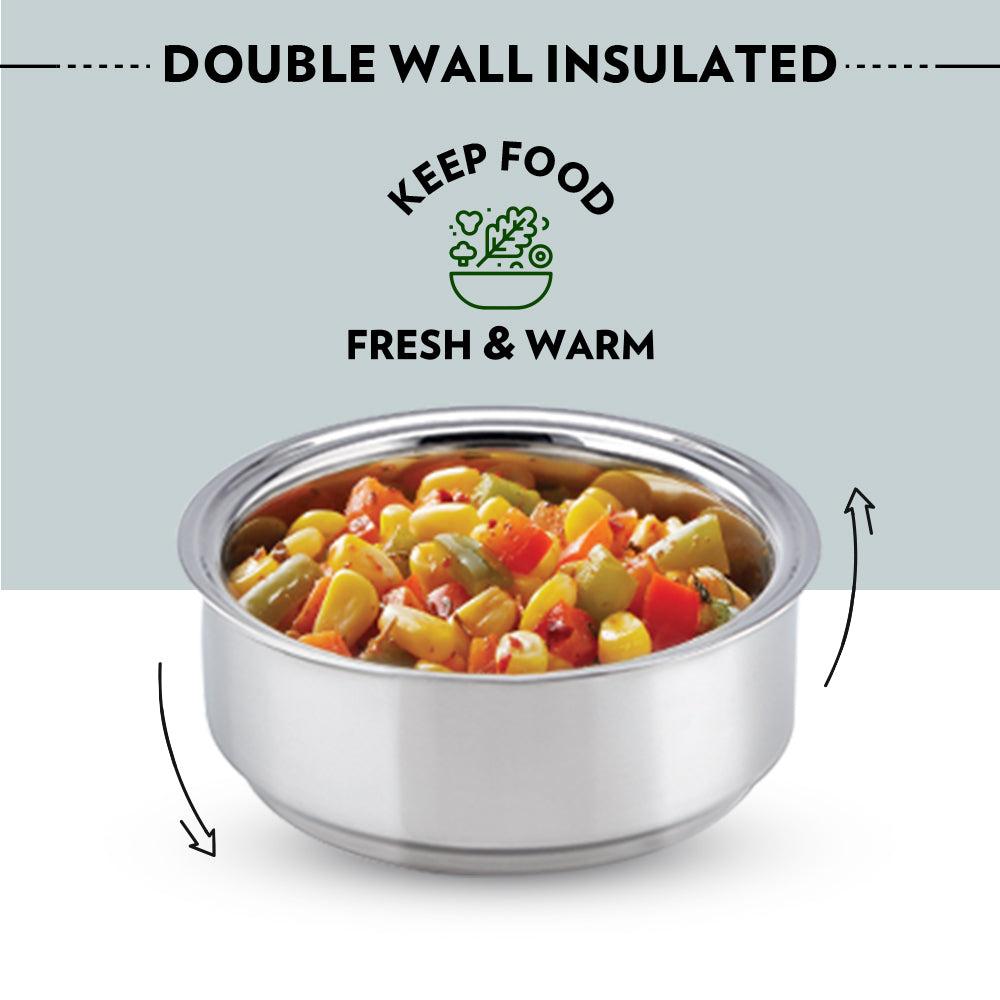 Borosil Carryfresh Round Stainless Steel Lunchbox, Set of 2, 180ml (Medium)