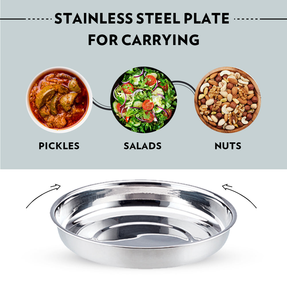 Borosil Carryfresh Round Stainless Steel Lunchbox, Set of 2, 180ml (Medium)