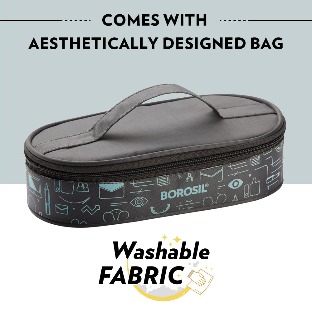 Borosil Carryfresh Round Stainless Steel Lunchbox, Set of 2, 180ml (Medium)