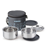 Borosil Carryfresh Round Stainless Steel Lunchbox, Set of 2, 280ml + 180ml (Large)