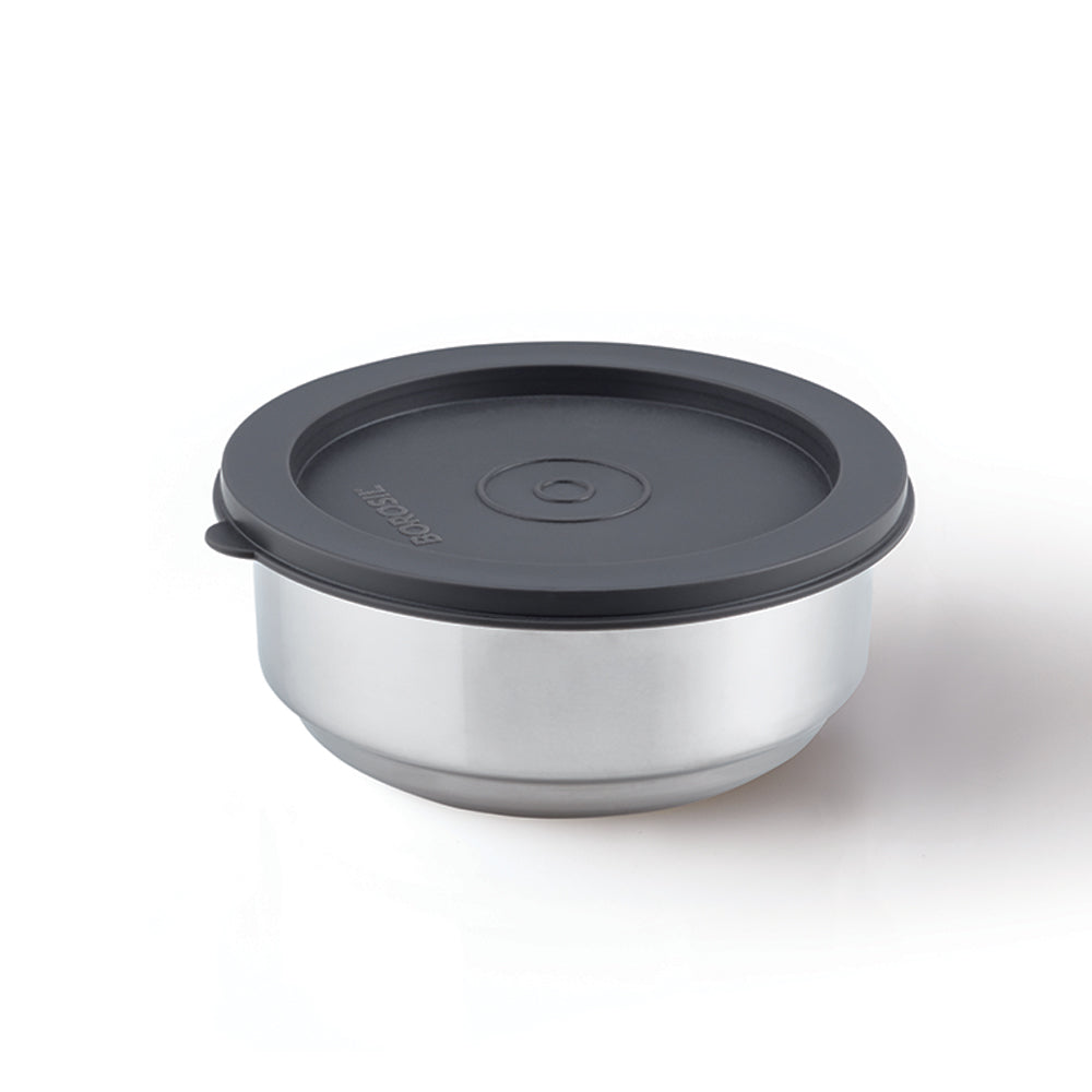 Borosil Carryfresh Round Stainless Steel Lunchbox, Set of 2, 280ml + 180ml (Large)