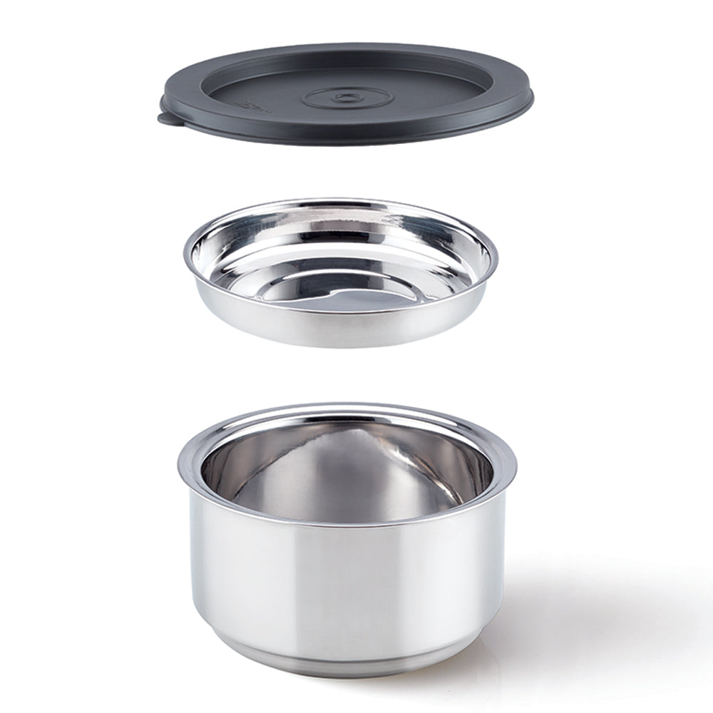 Borosil Carryfresh Round Stainless Steel Lunchbox, Set of 2, 280ml + 180ml (Large)