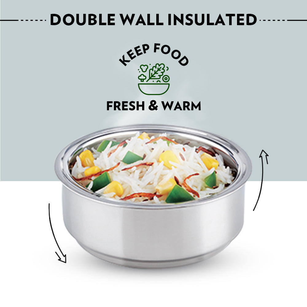 Borosil Carryfresh Round Stainless Steel Lunchbox Set of 2, 280ml