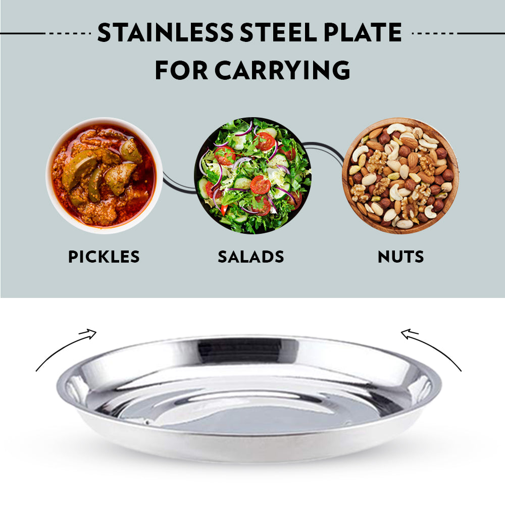 Borosil Carryfresh Round Stainless Steel Lunchbox Set of 2, 280ml