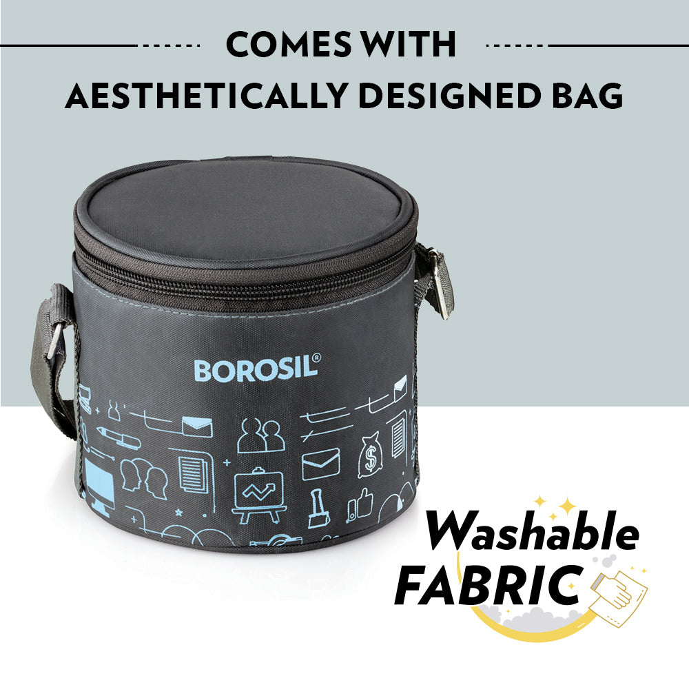 Borosil Carryfresh Round Stainless Steel Lunchbox Set of 2, 280ml